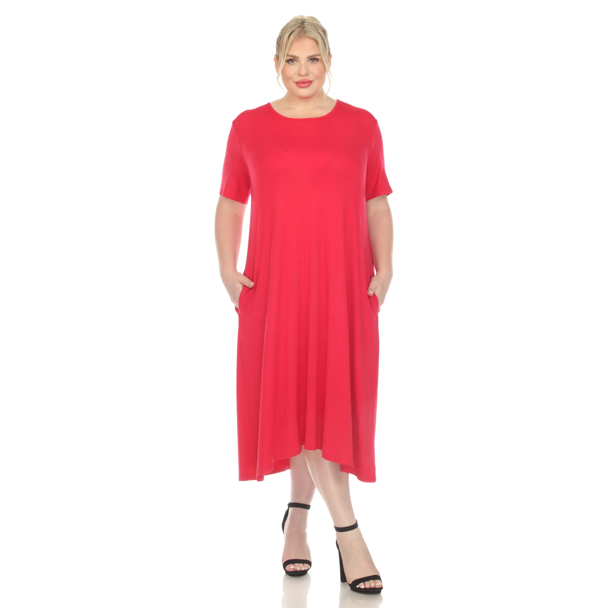 White Mark Women's Short Sleeve Pocket Swing Midi Dress - Image 11