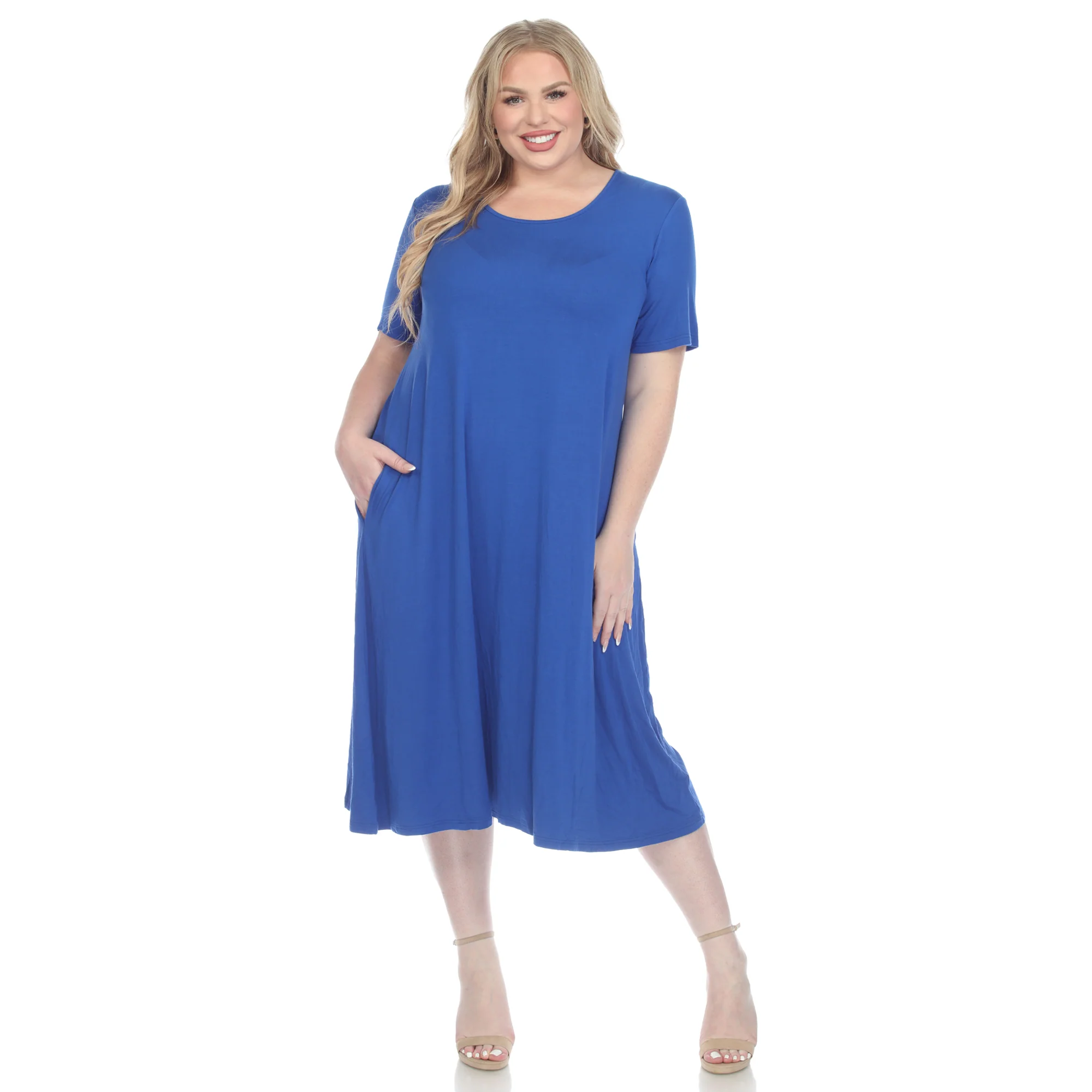 White Mark Women's Short Sleeve Pocket Swing Midi Dress - Image 12