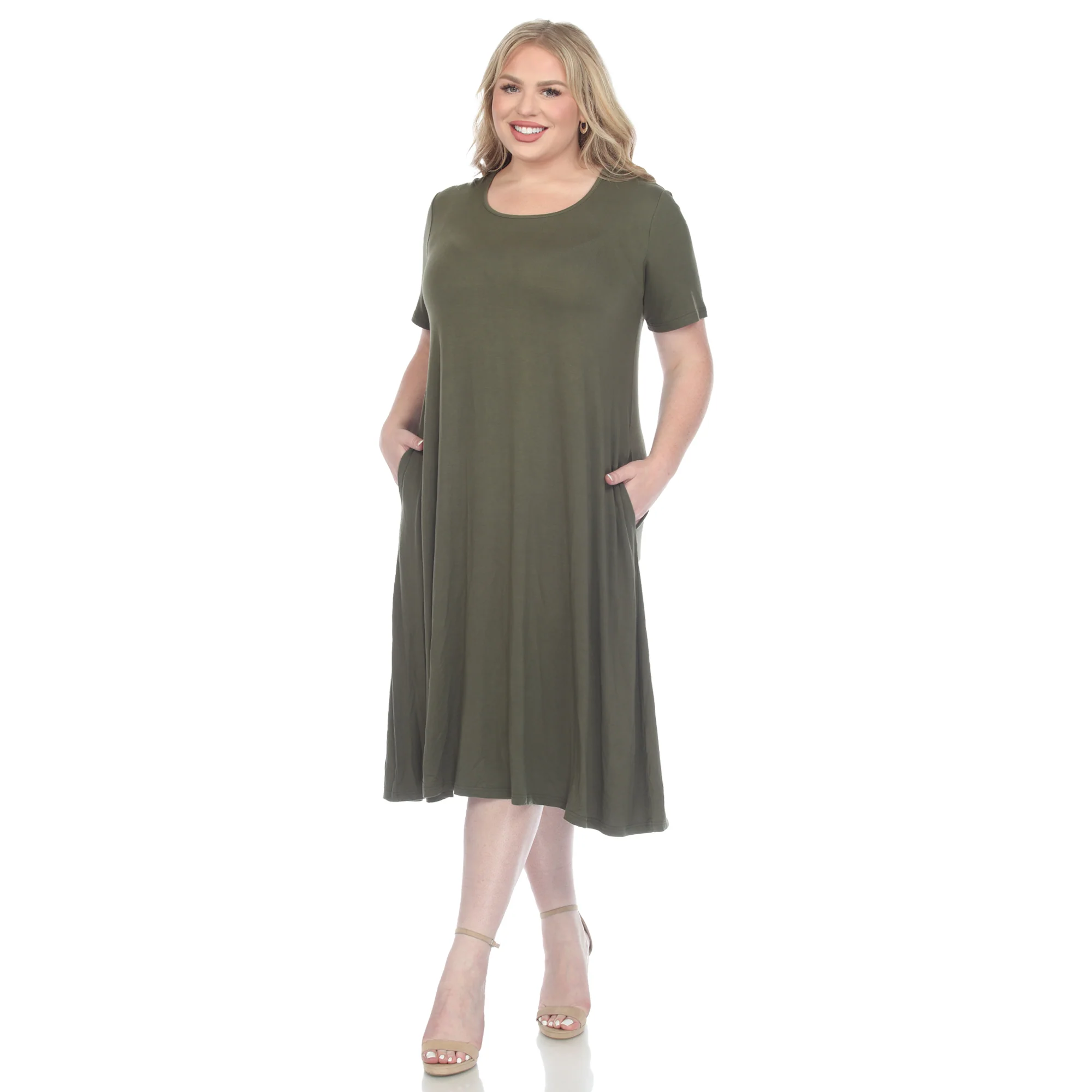White Mark Women's Short Sleeve Pocket Swing Midi Dress - Image 13
