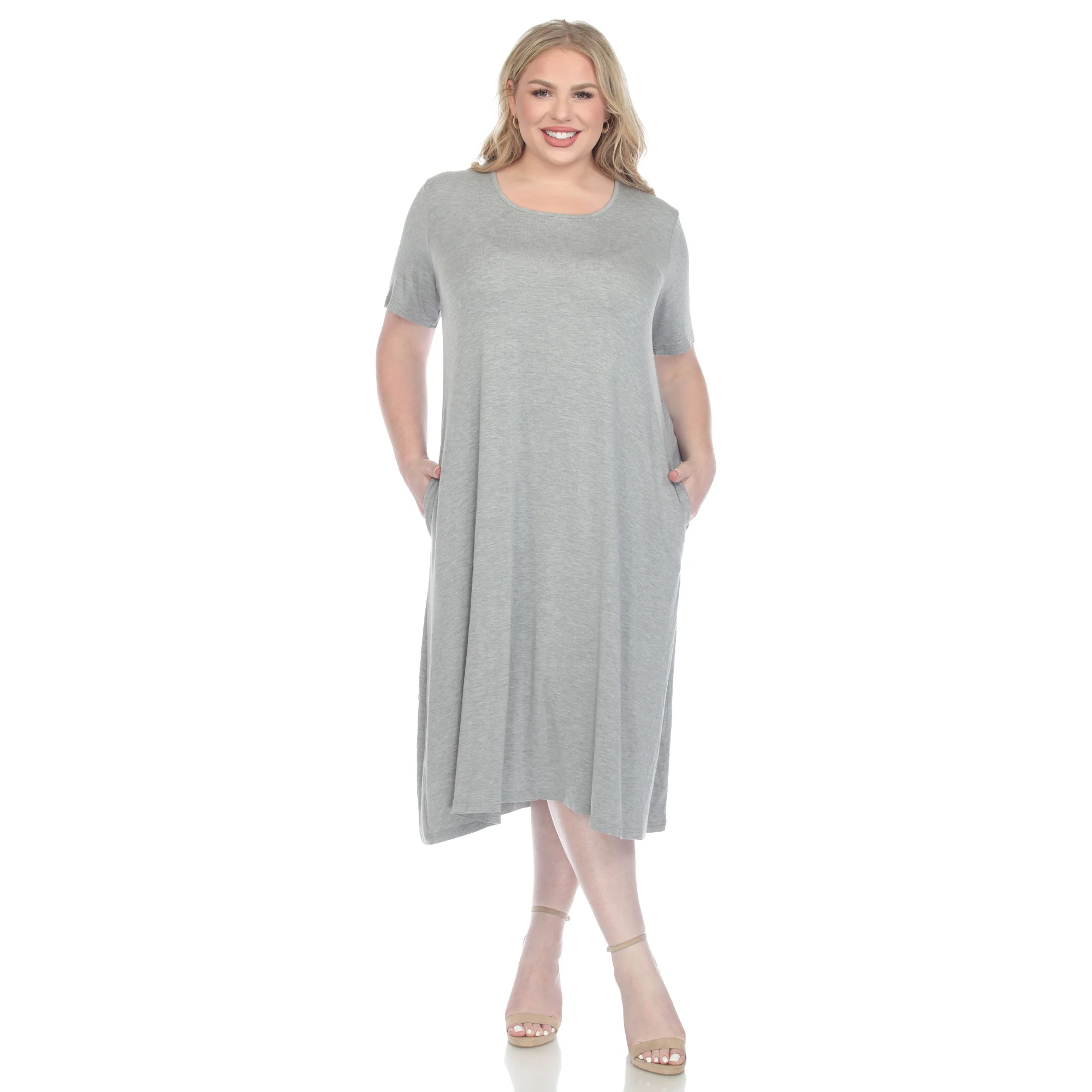 White Mark Women's Short Sleeve Pocket Swing Midi Dress - Image 14