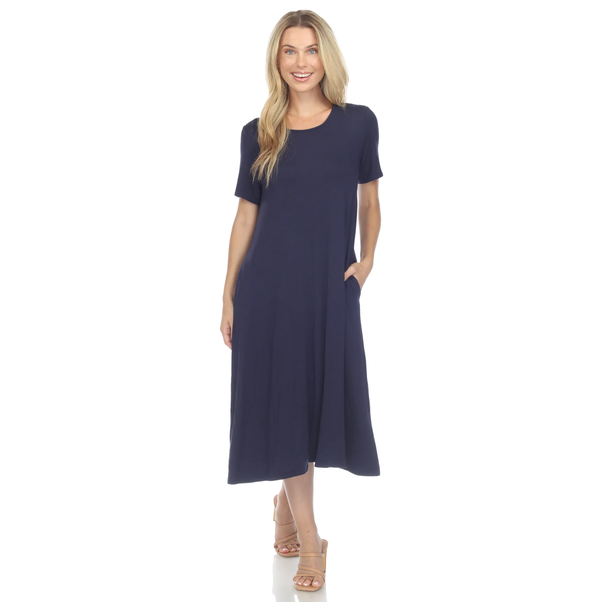 White Mark Women's Short Sleeve Pocket Swing Midi Dress - Image 3