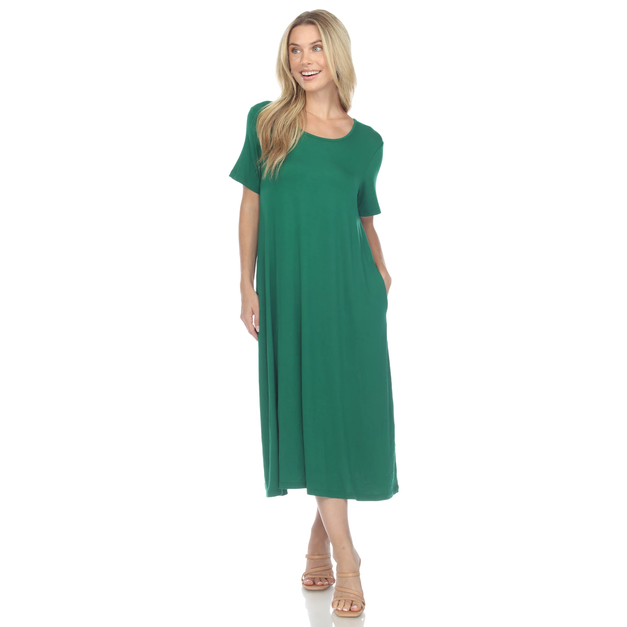 White Mark Women's Short Sleeve Pocket Swing Midi Dress - Image 4