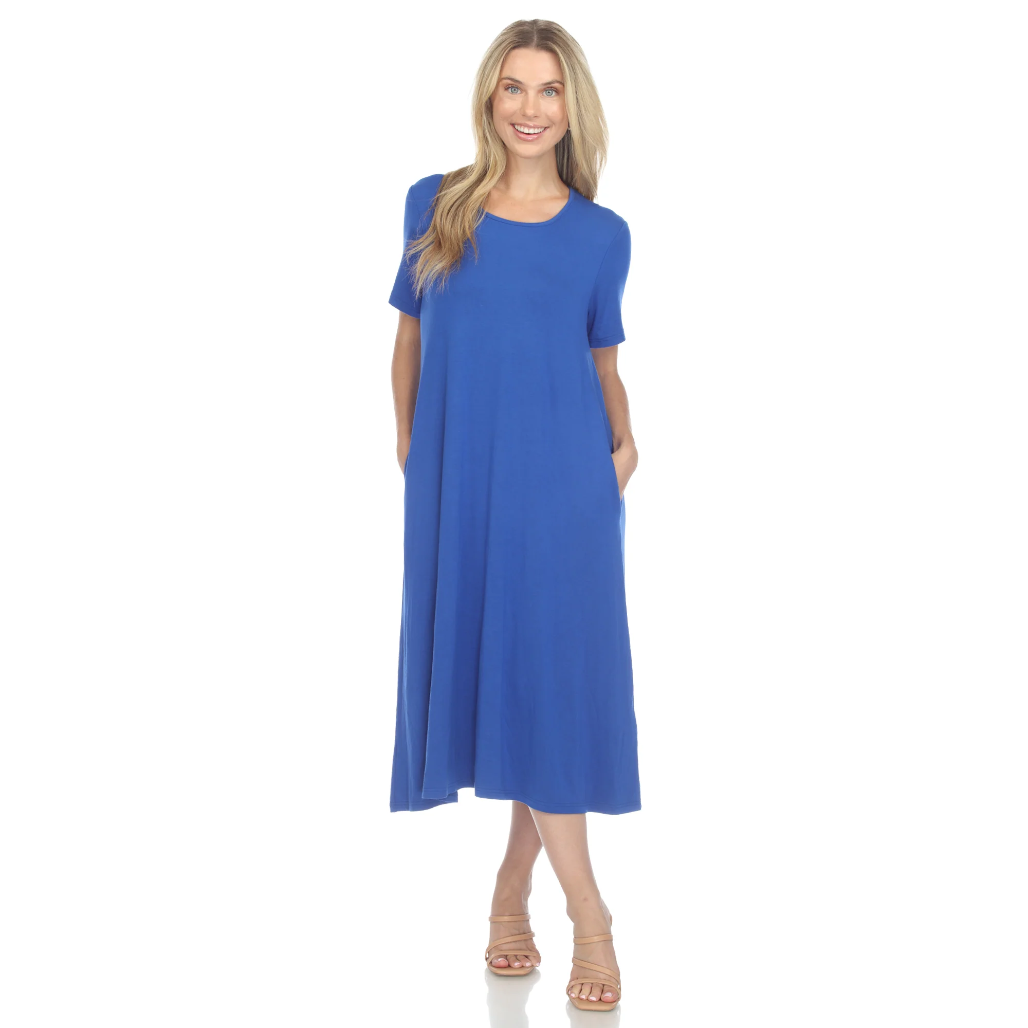 White Mark Women's Short Sleeve Pocket Swing Midi Dress - Image 5