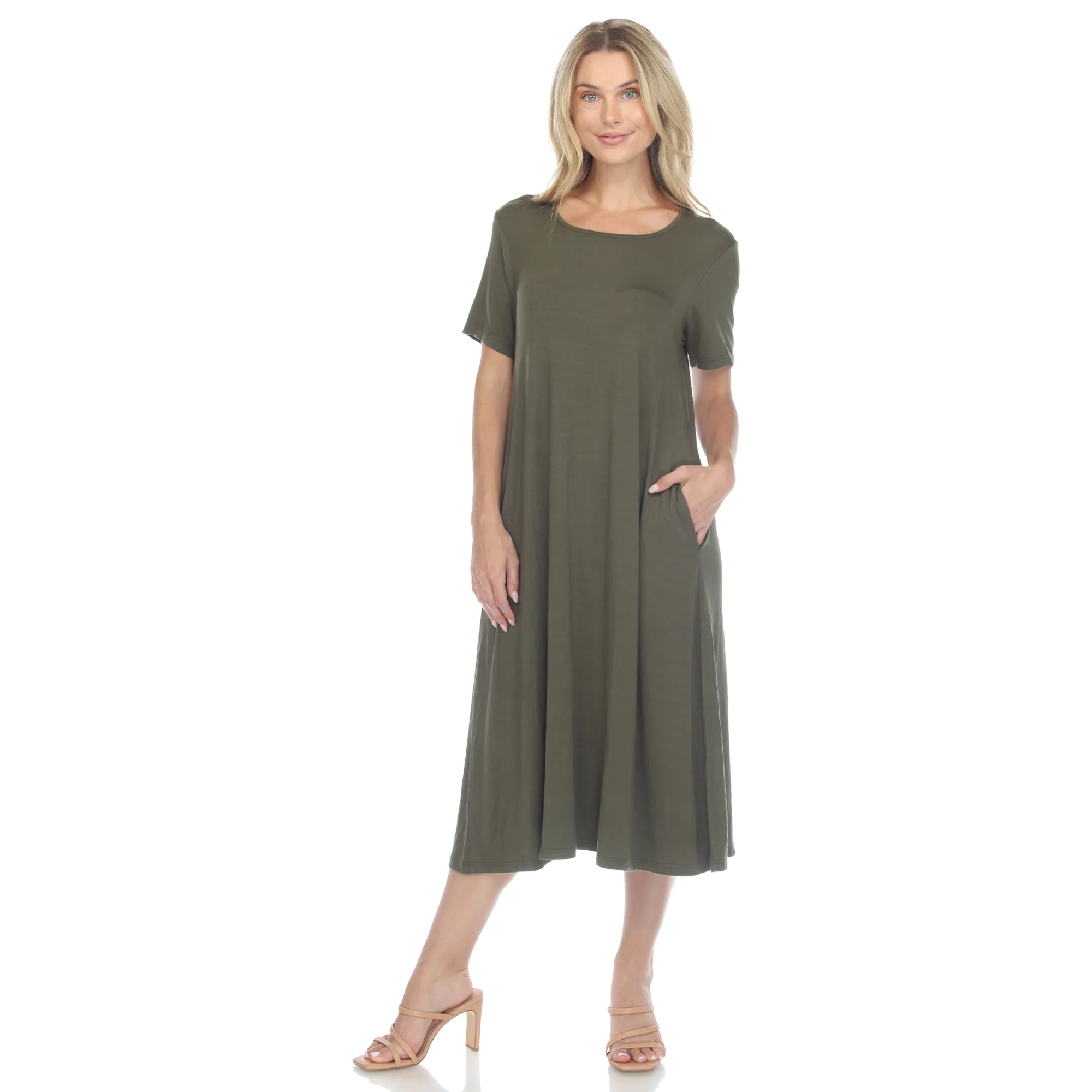 White Mark Women's Short Sleeve Pocket Swing Midi Dress - Image 6