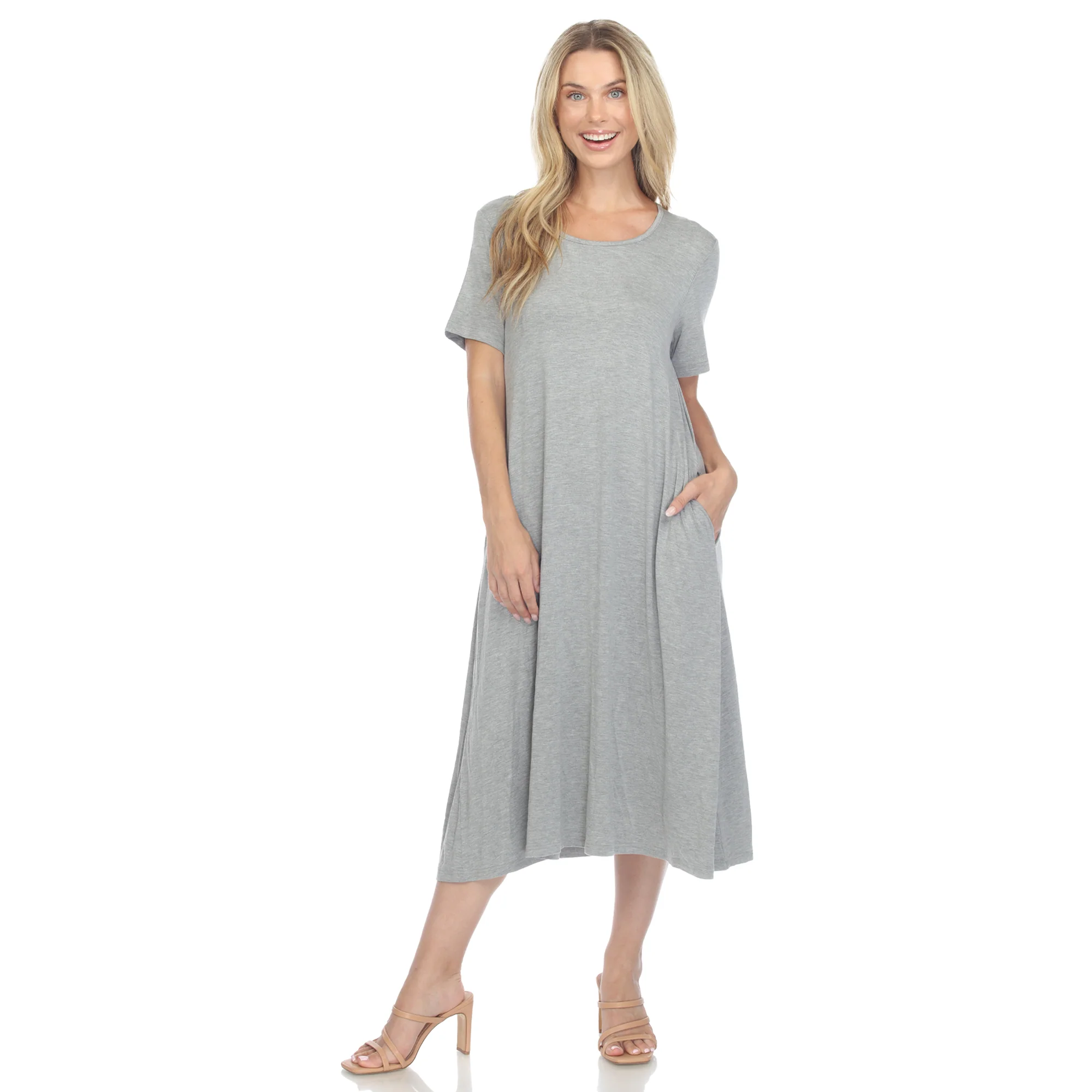 White Mark Women's Short Sleeve Pocket Swing Midi Dress - Image 7
