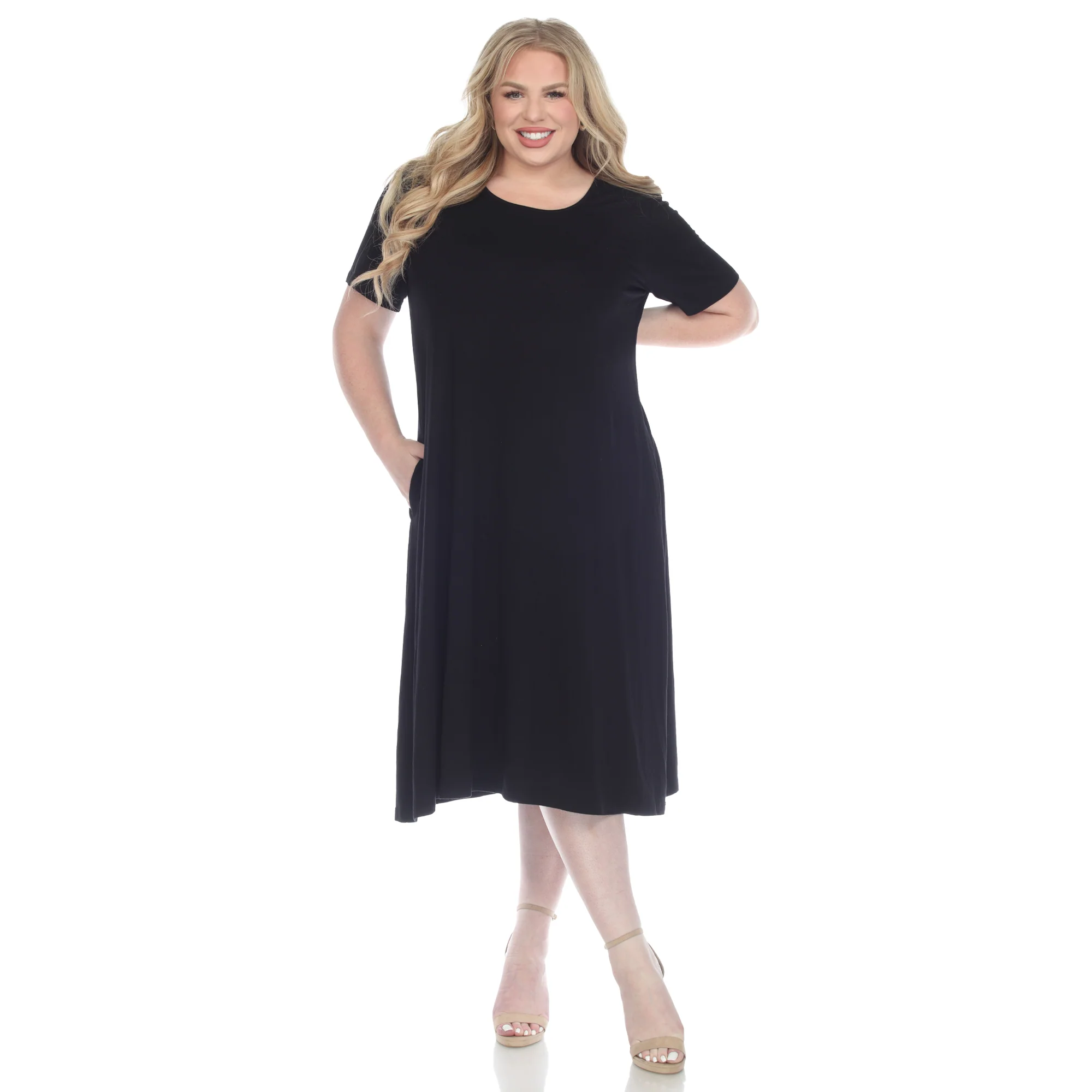 White Mark Women's Short Sleeve Pocket Swing Midi Dress - Image 8