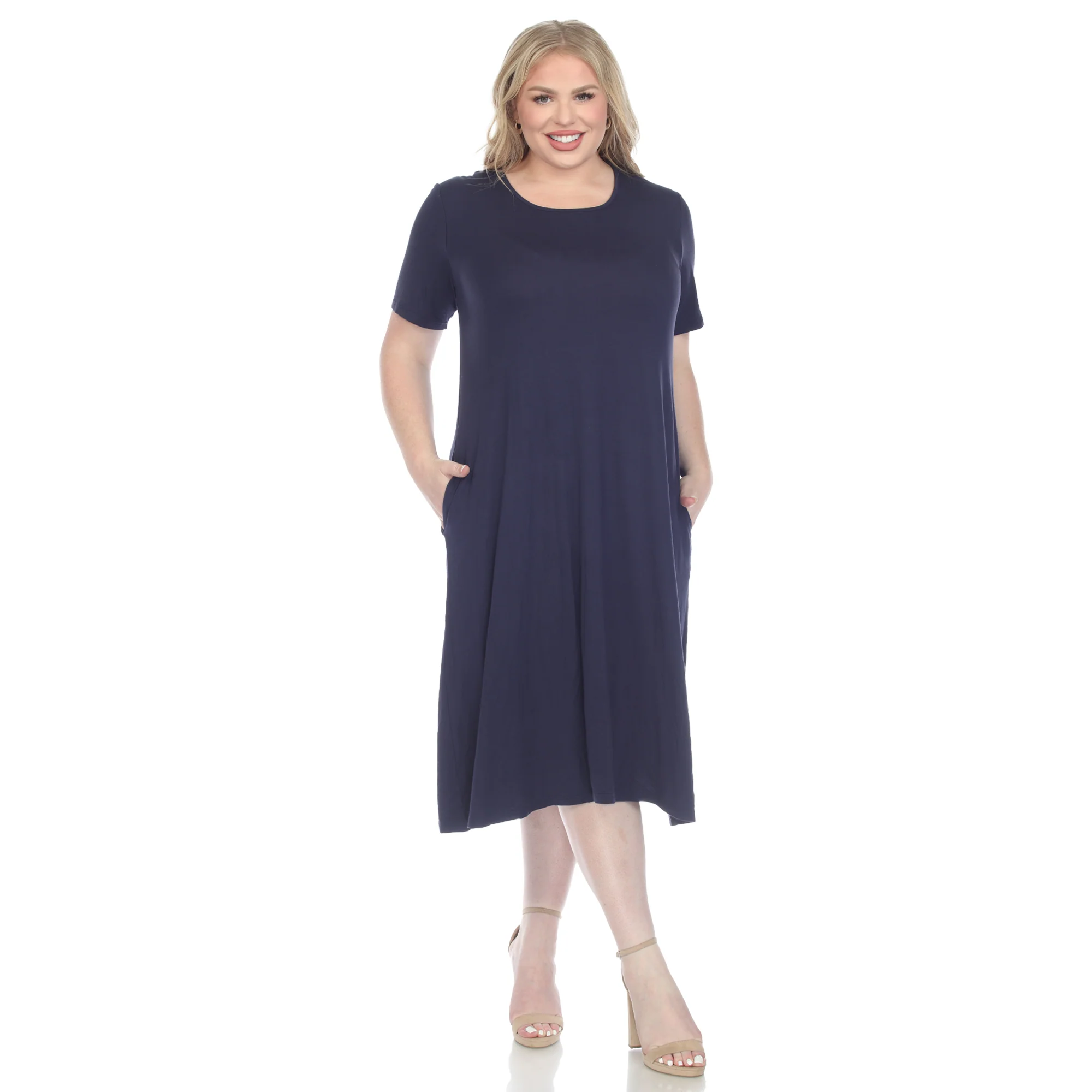 White Mark Women's Short Sleeve Pocket Swing Midi Dress - Image 9