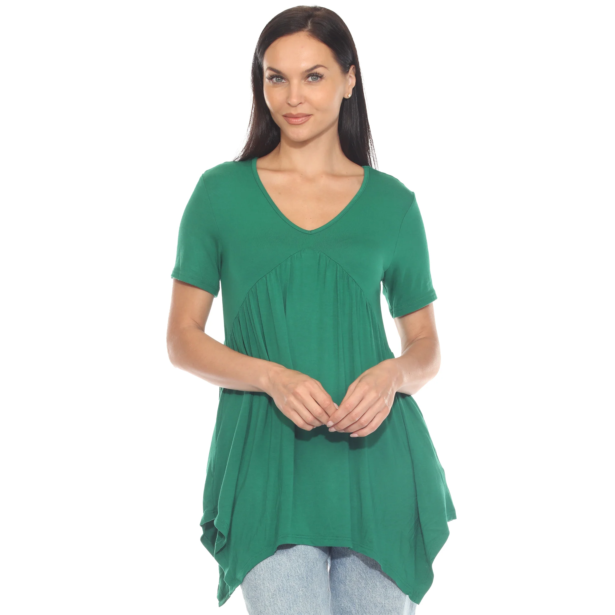 White Mark Women's Short Sleeve Shirred Front Knit Top with Pockets - Image 3