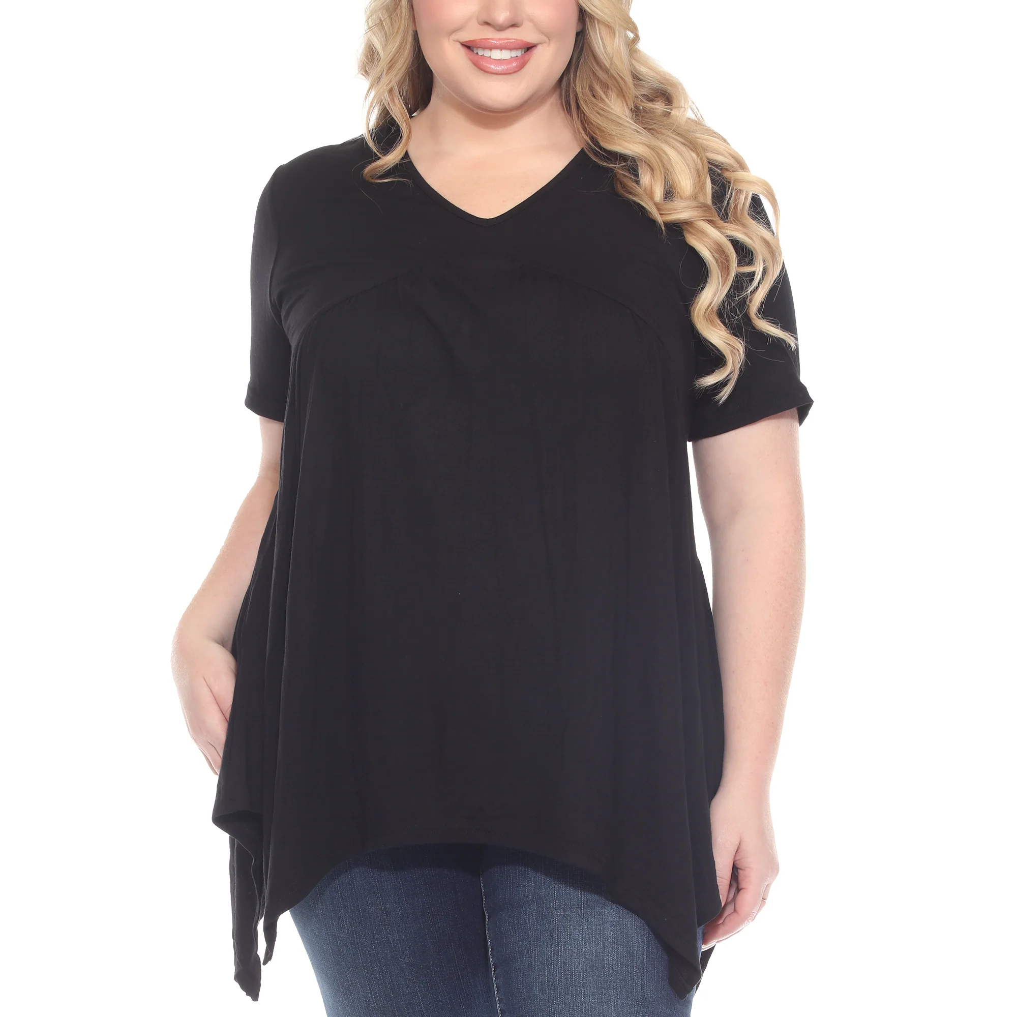 White Mark Women's Short Sleeve Shirred Front Knit Top with Pockets - Image 5