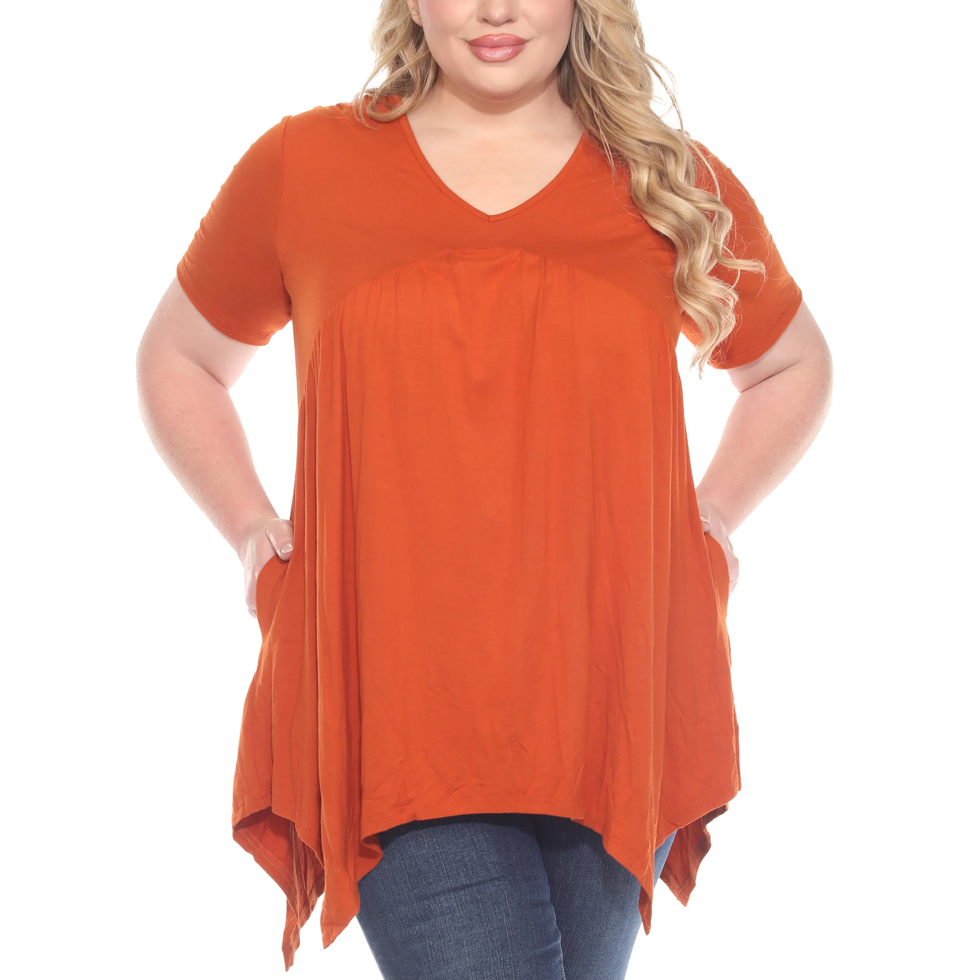 White Mark Women's Short Sleeve Shirred Front Knit Top with Pockets - Image 7