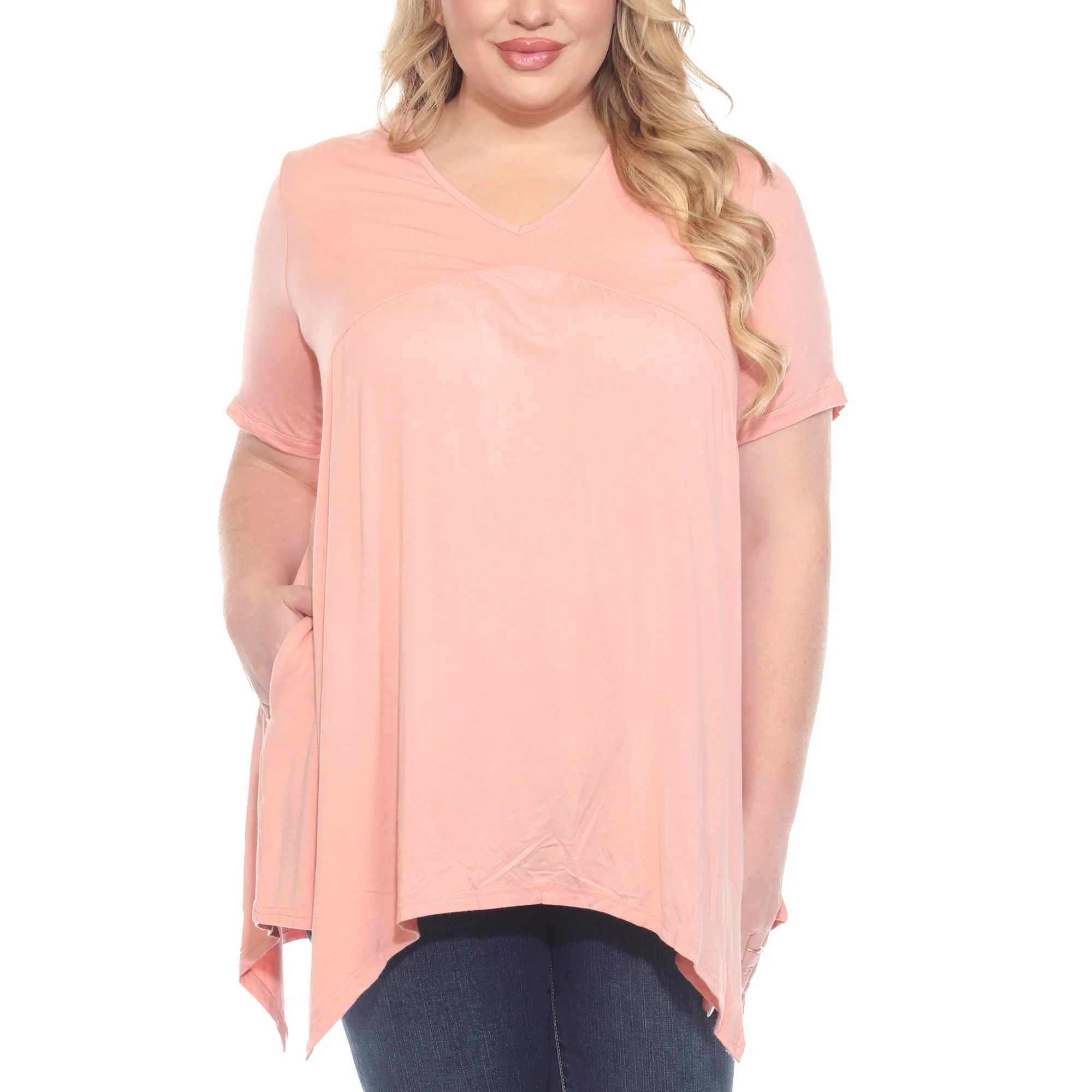 White Mark Women's Short Sleeve Shirred Front Knit Top with Pockets - Image 8