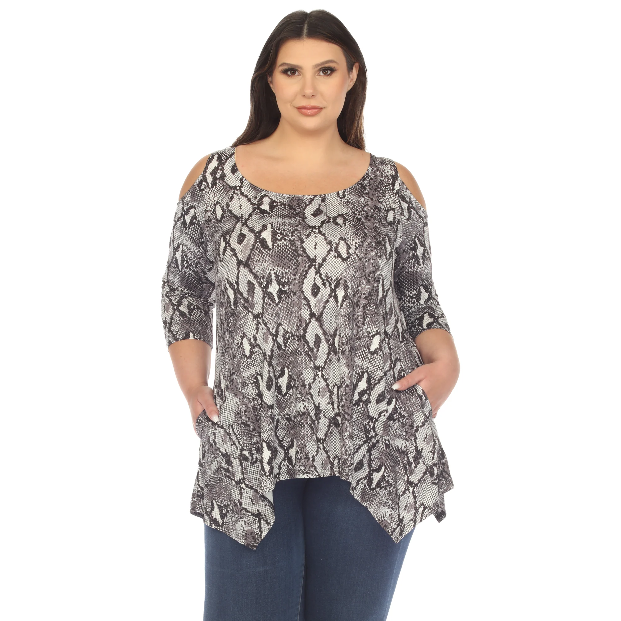 White Mark Women's Snake Print Cold Shoulder Tunic Top - Image 5