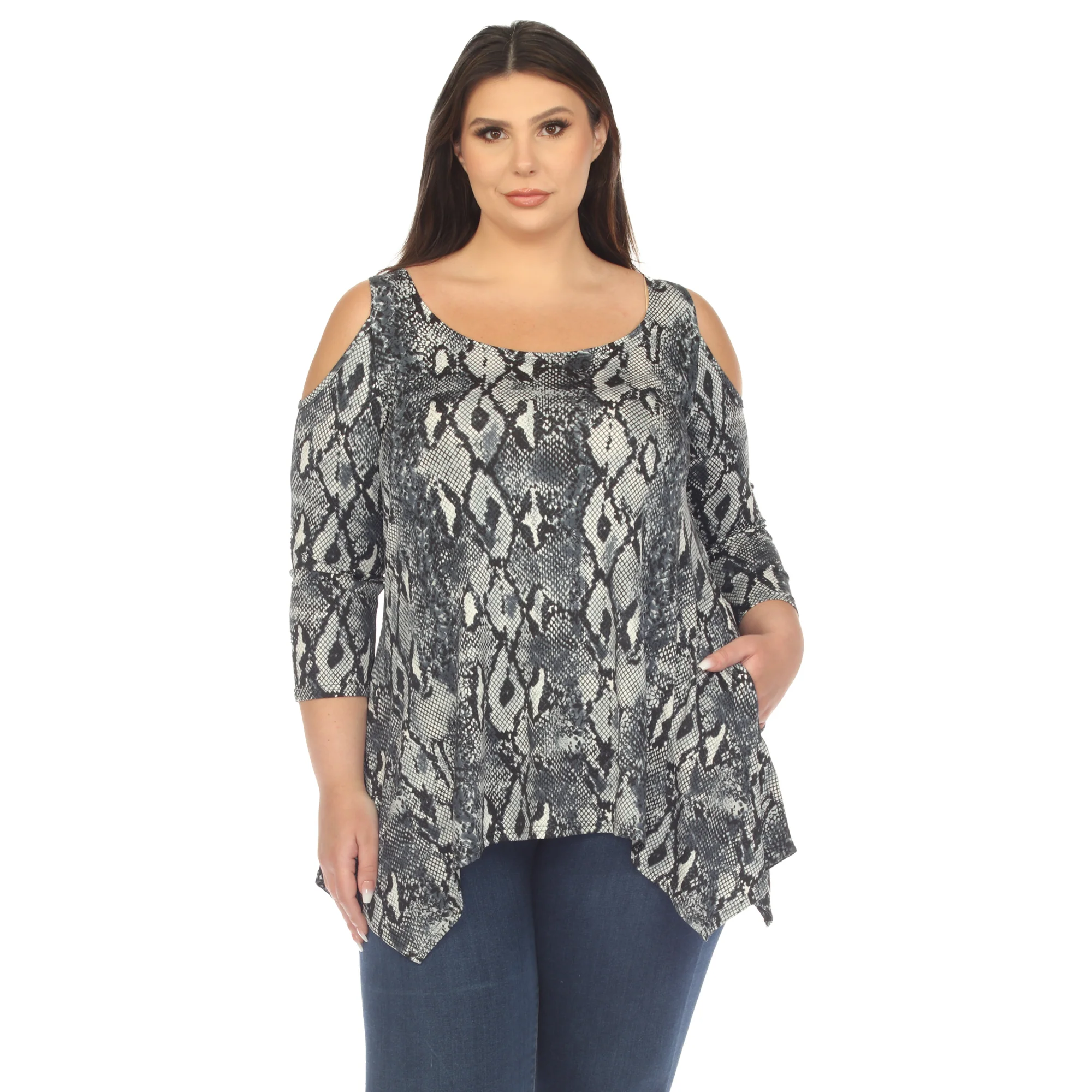 White Mark Women's Snake Print Cold Shoulder Tunic Top - Image 6