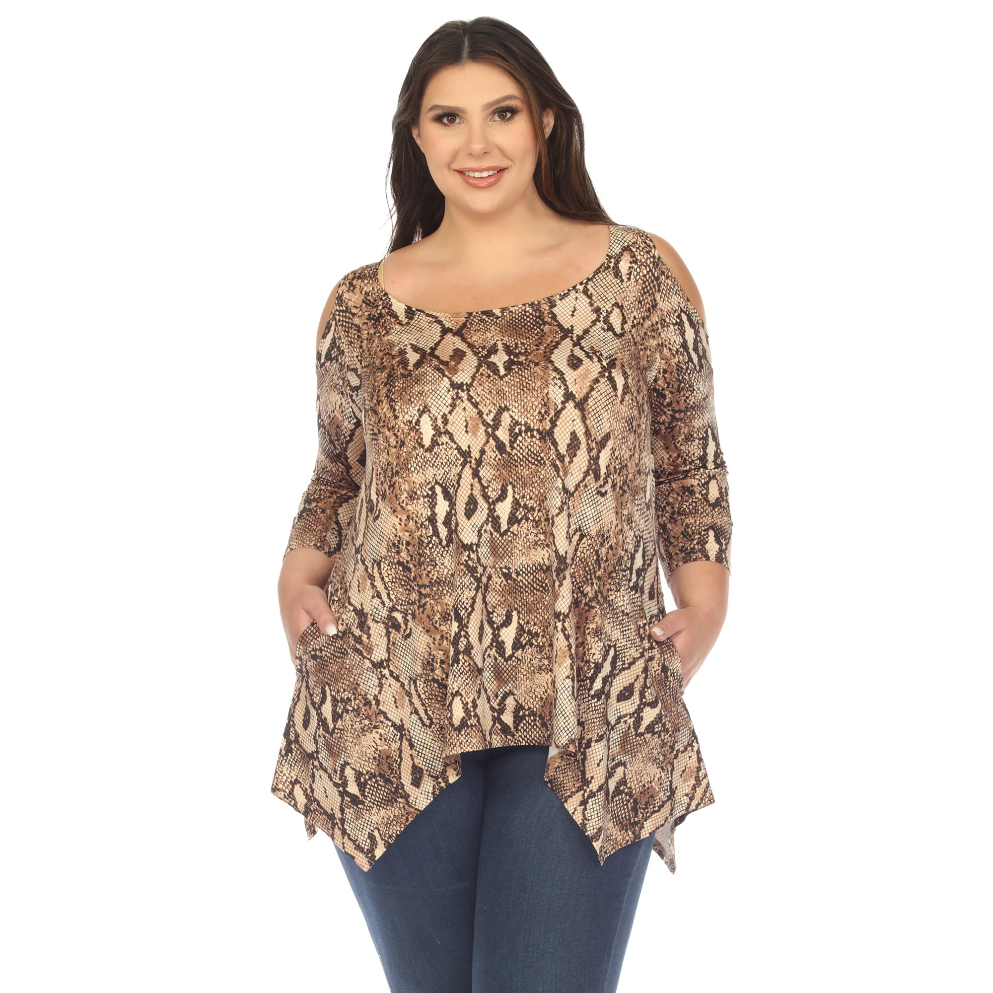 White Mark Women's Snake Print Cold Shoulder Tunic Top - Image 7