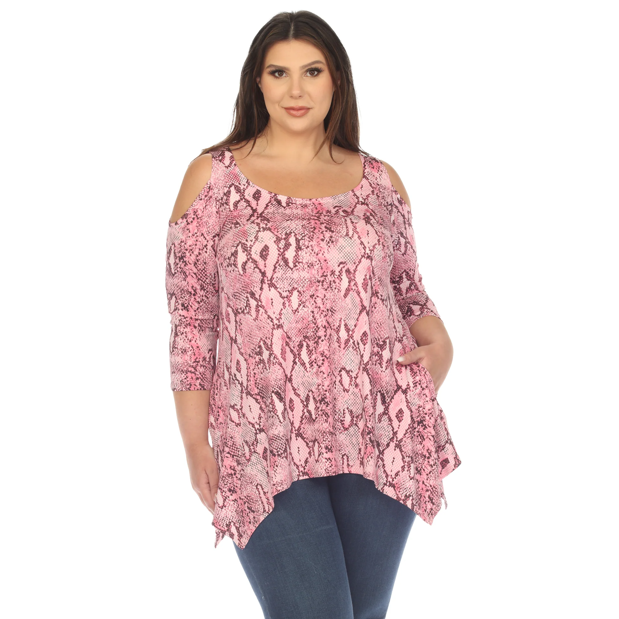 White Mark Women's Snake Print Cold Shoulder Tunic Top - Image 8