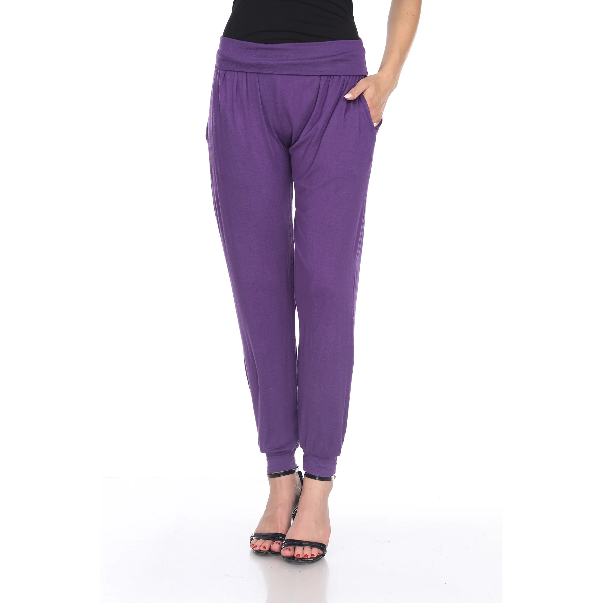 White Mark Women's Solid Slouchy Jogger Pants - Image 3