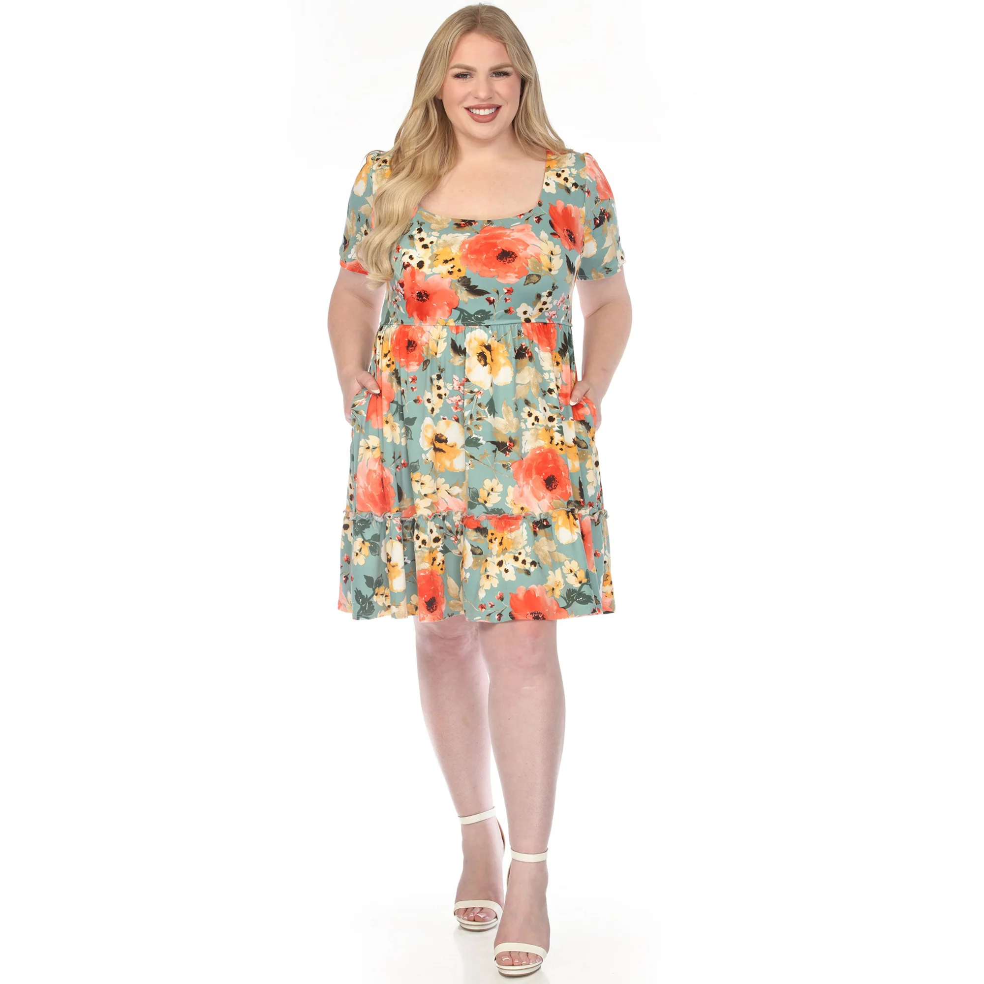 White Mark Women's Square Neck Short Sleeve Floral Dress - Image 4
