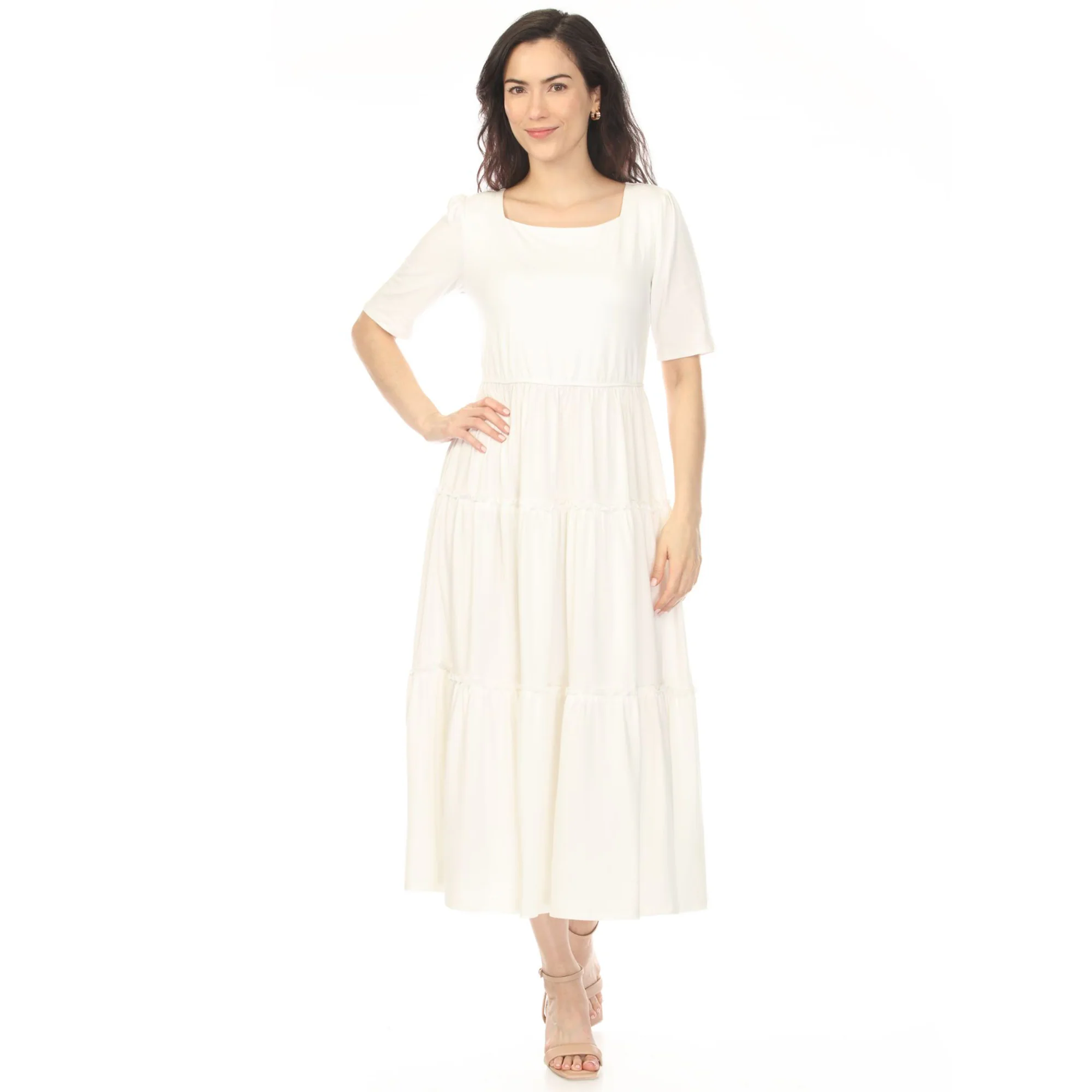 White Mark Women's Square Neck Short Sleeve Tiered Dress - Image 5
