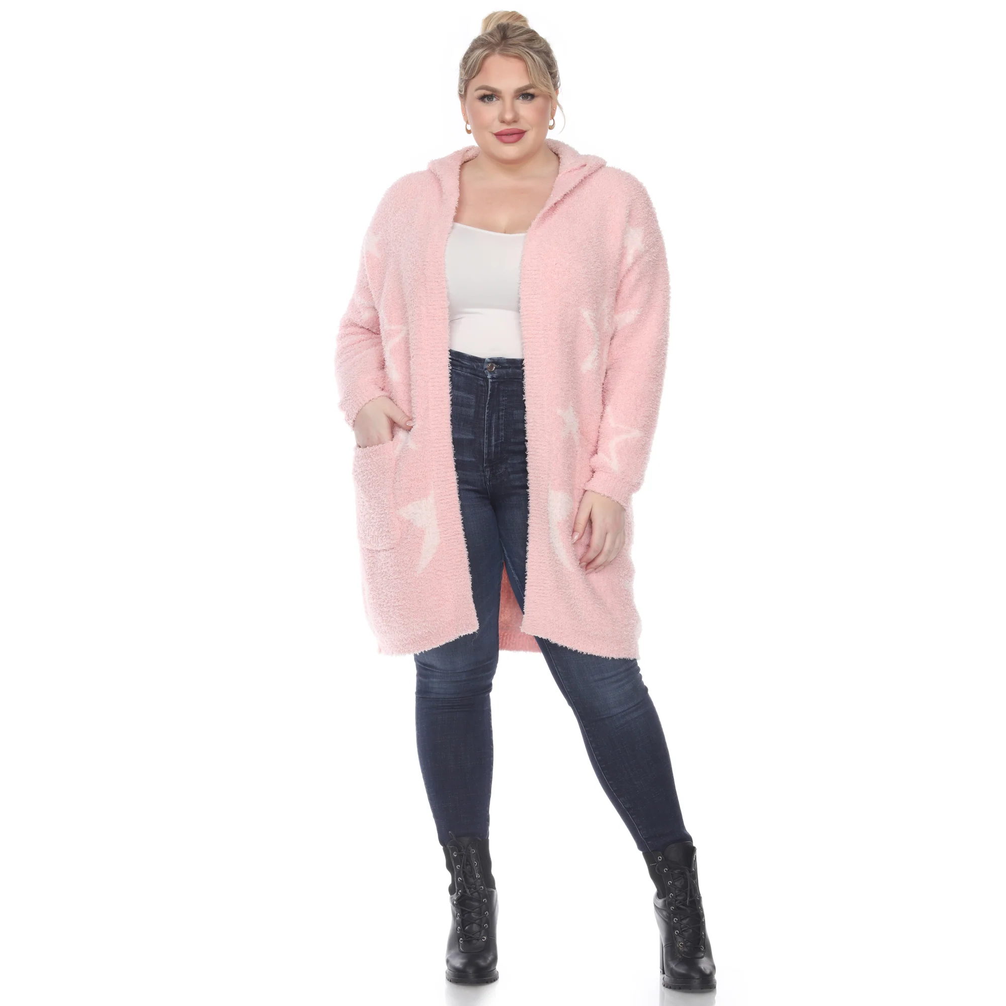 White Mark Women's Stars Hooded Open Front Sherpa Coat - Image 10