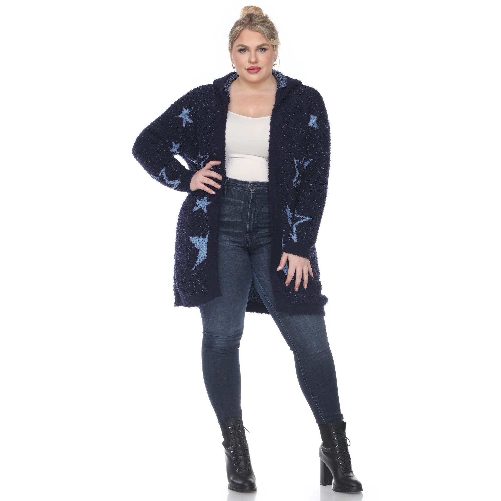 White Mark Women's Stars Hooded Open Front Sherpa Coat - Image 7