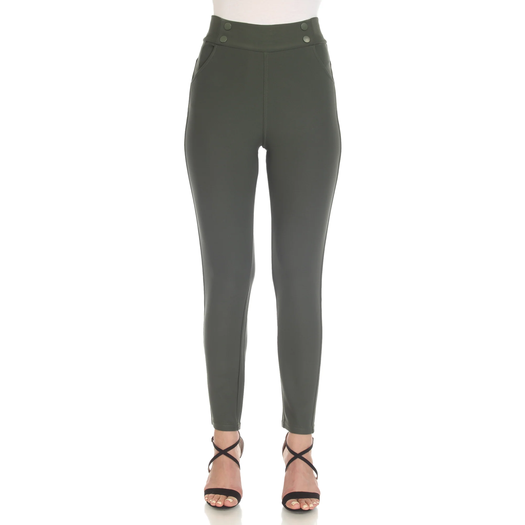 White Mark Women's Super Soft Elastic Waist Scuba Pants - Image 3