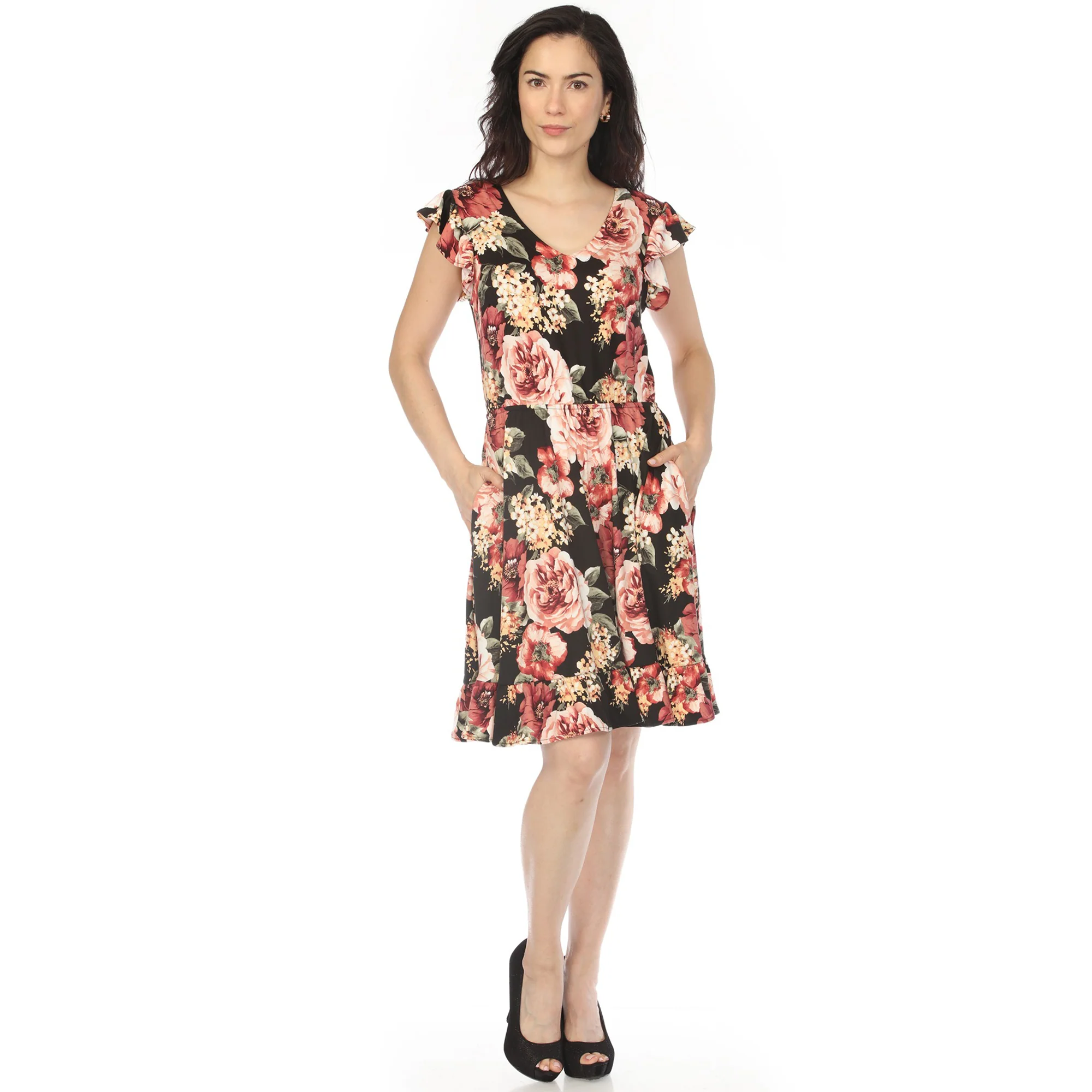 White Mark Women's V-Neck Empire Dress - Image 3