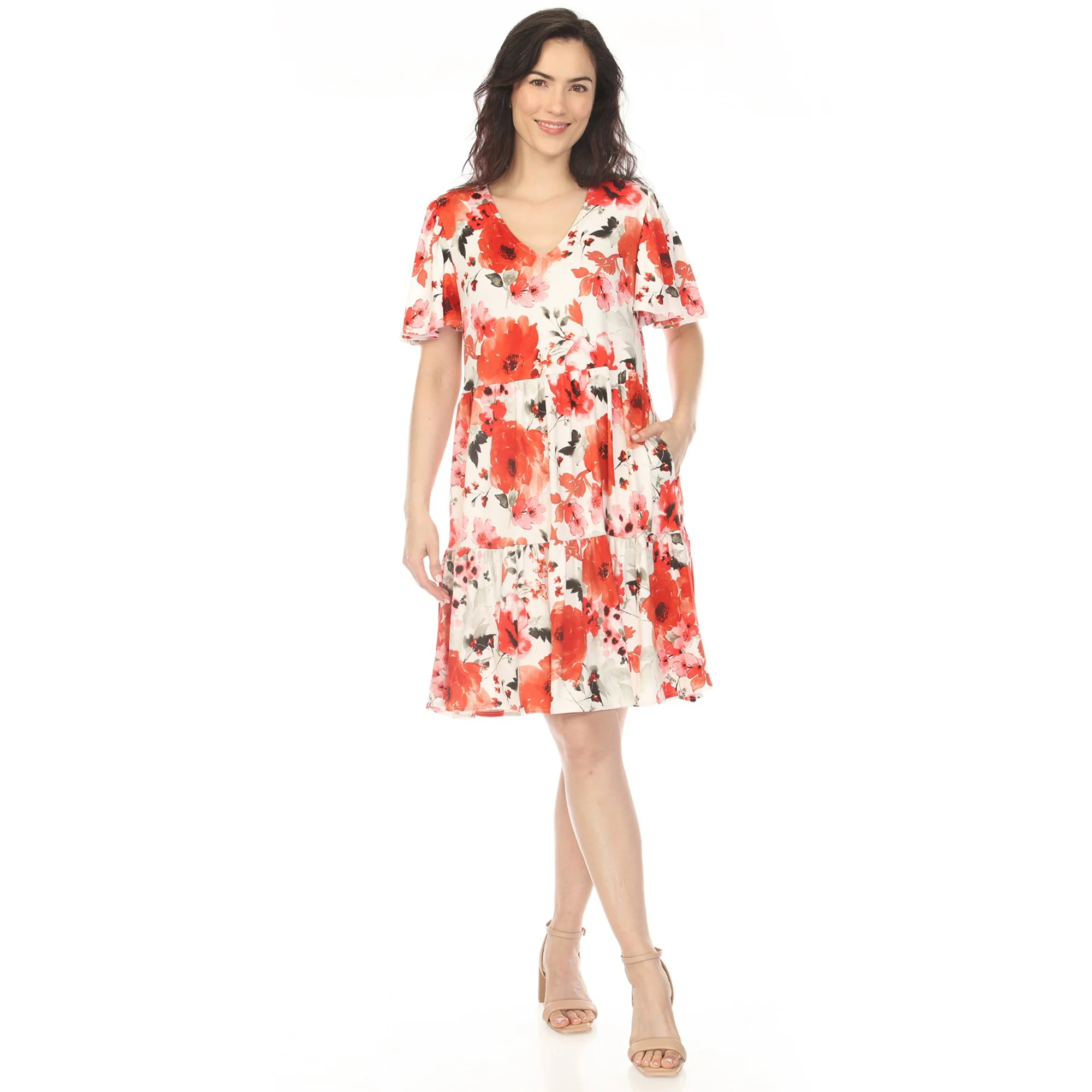 White Mark Women's V-Neck Vintage Floral Short Sleeve Dress - Image 3