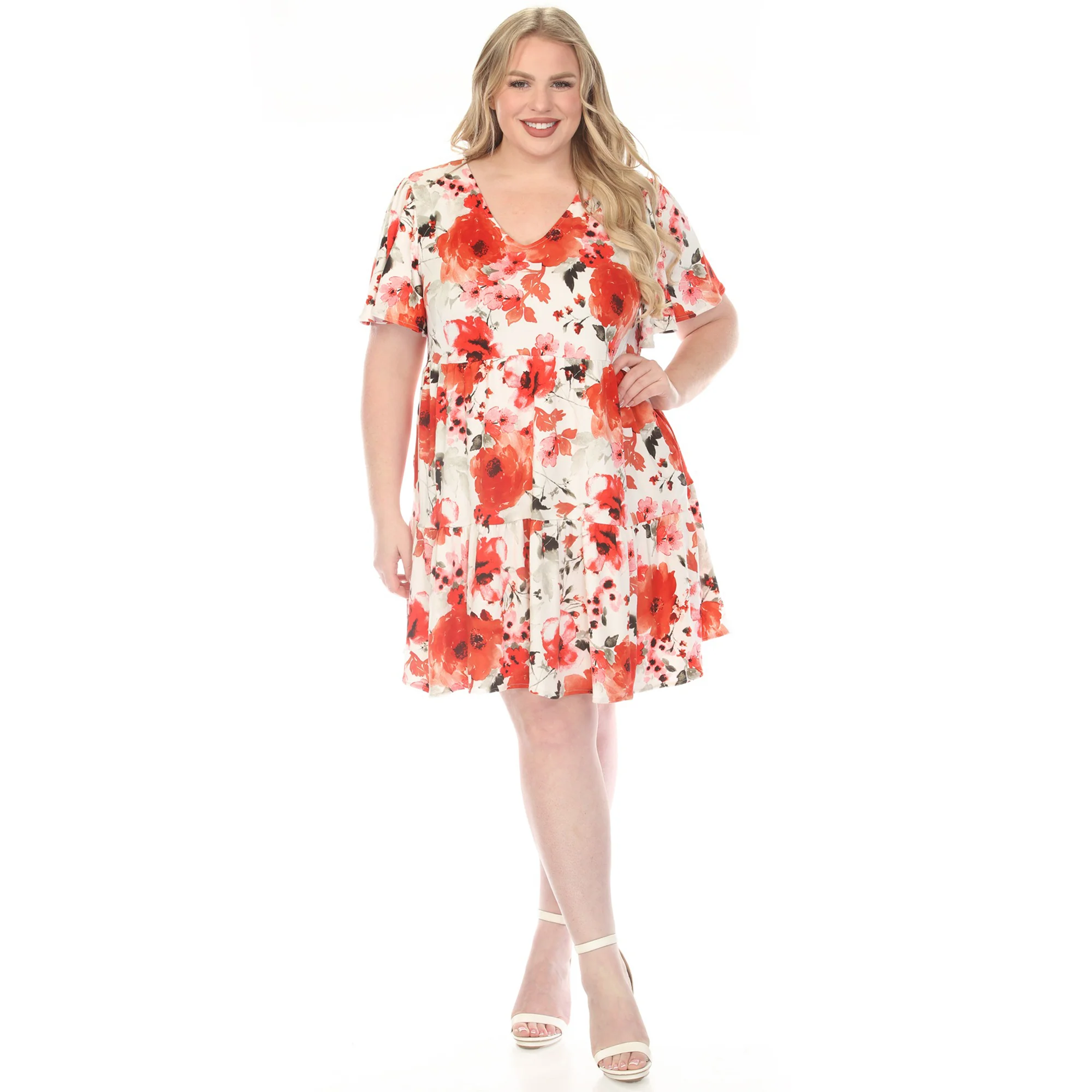 White Mark Women's V-Neck Vintage Floral Short Sleeve Dress - Image 4