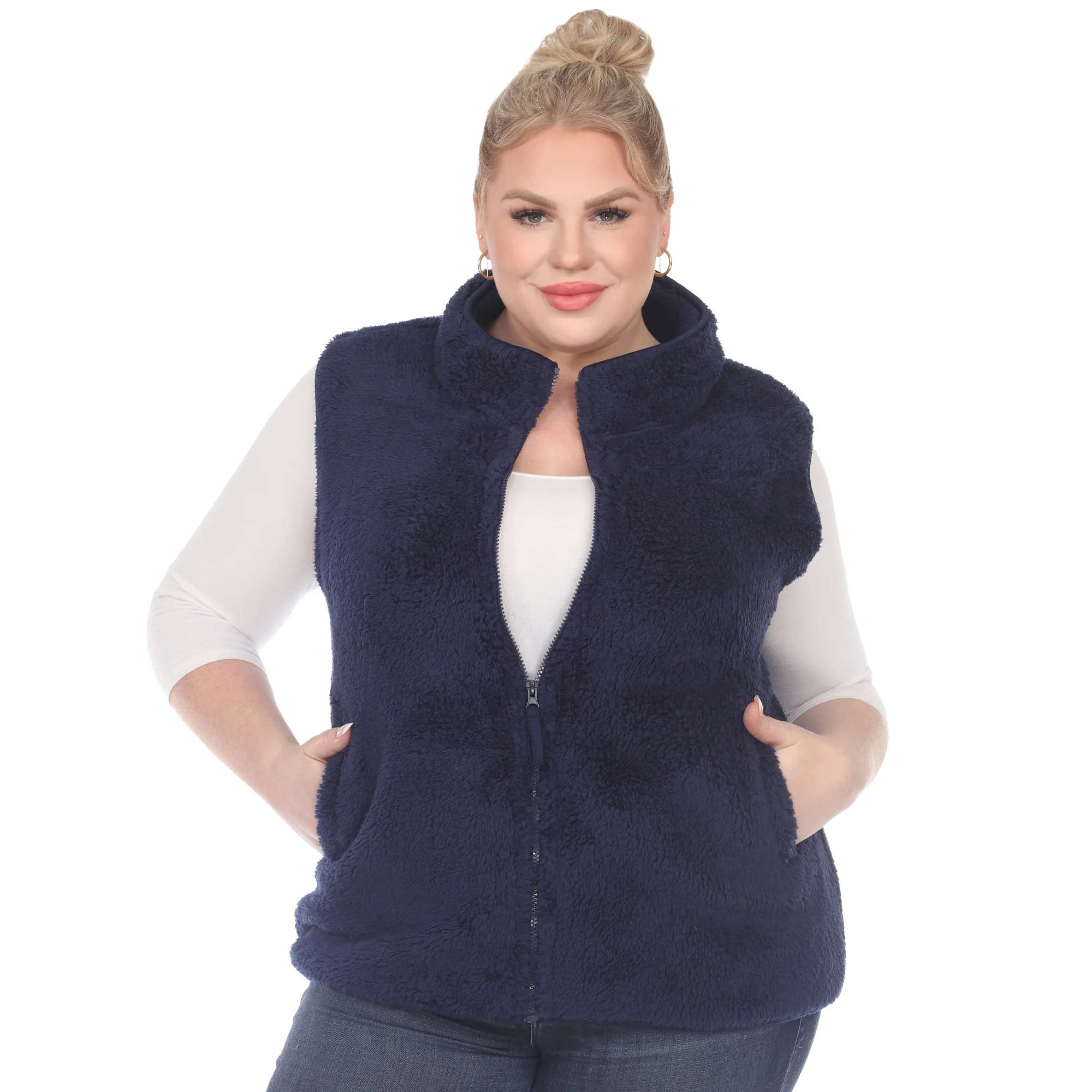 White Mark Women's Zip-Up Sherpa Vest - Image 10