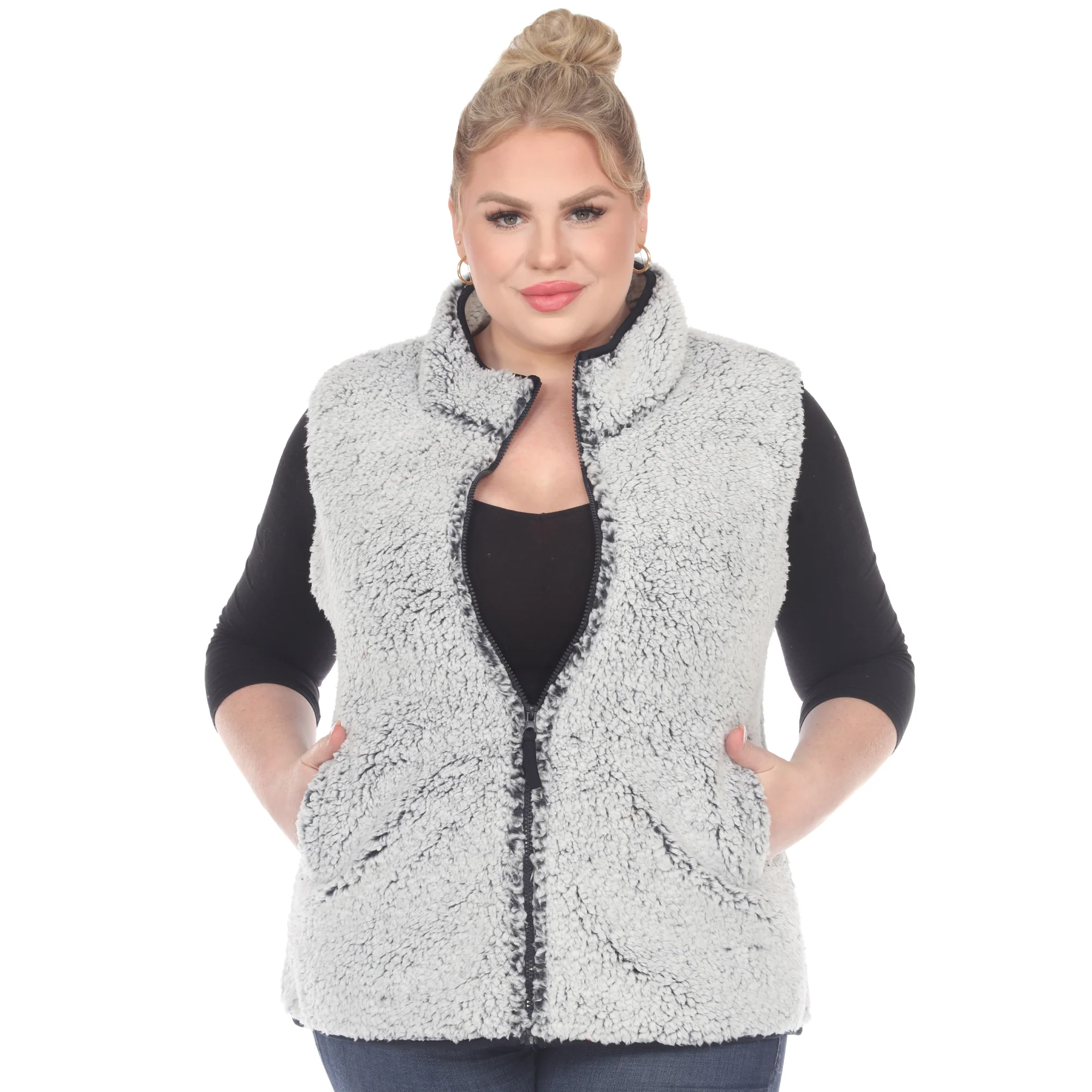 White Mark Women's Zip-Up Sherpa Vest - Image 13