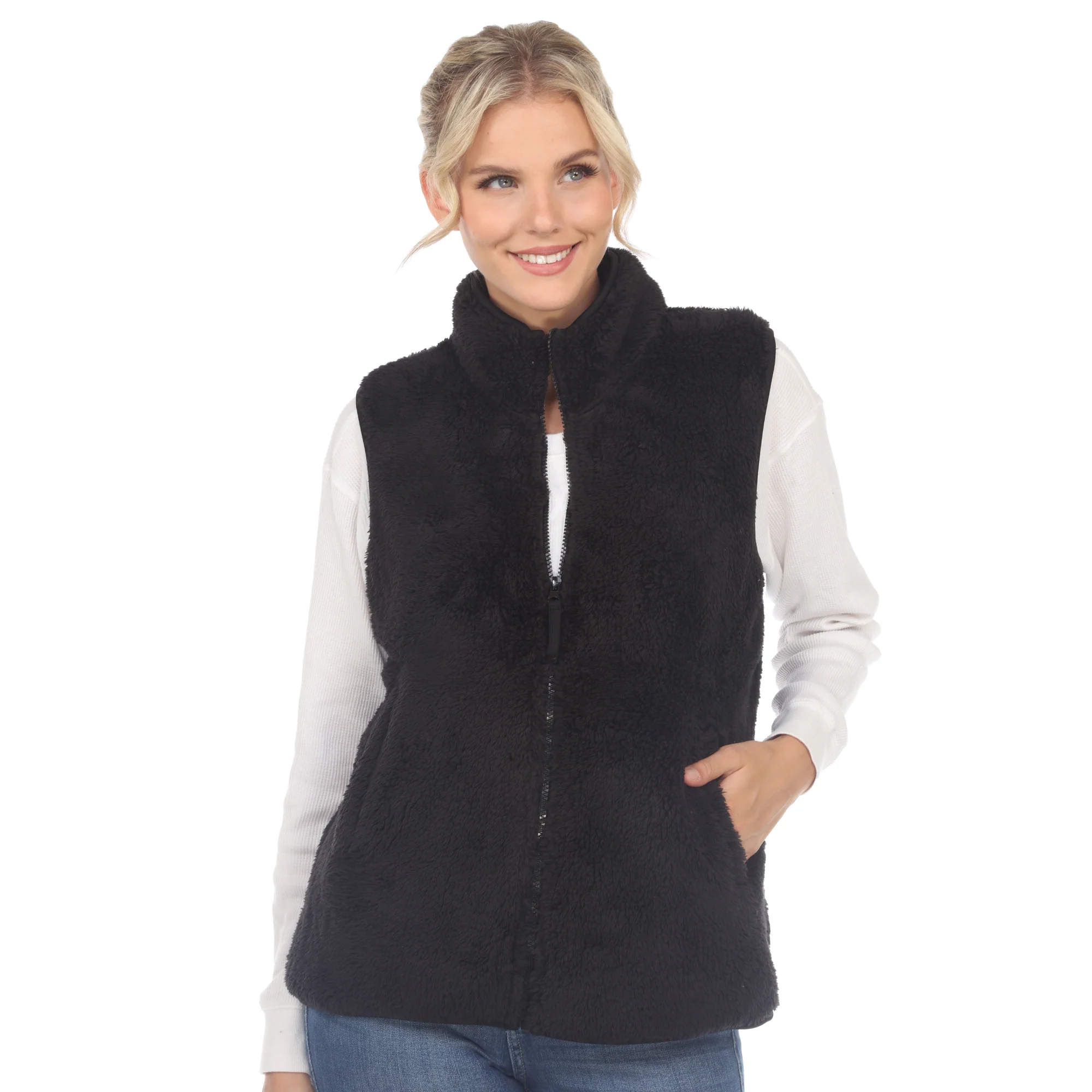 White Mark Women's Zip-Up Sherpa Vest - Image 3