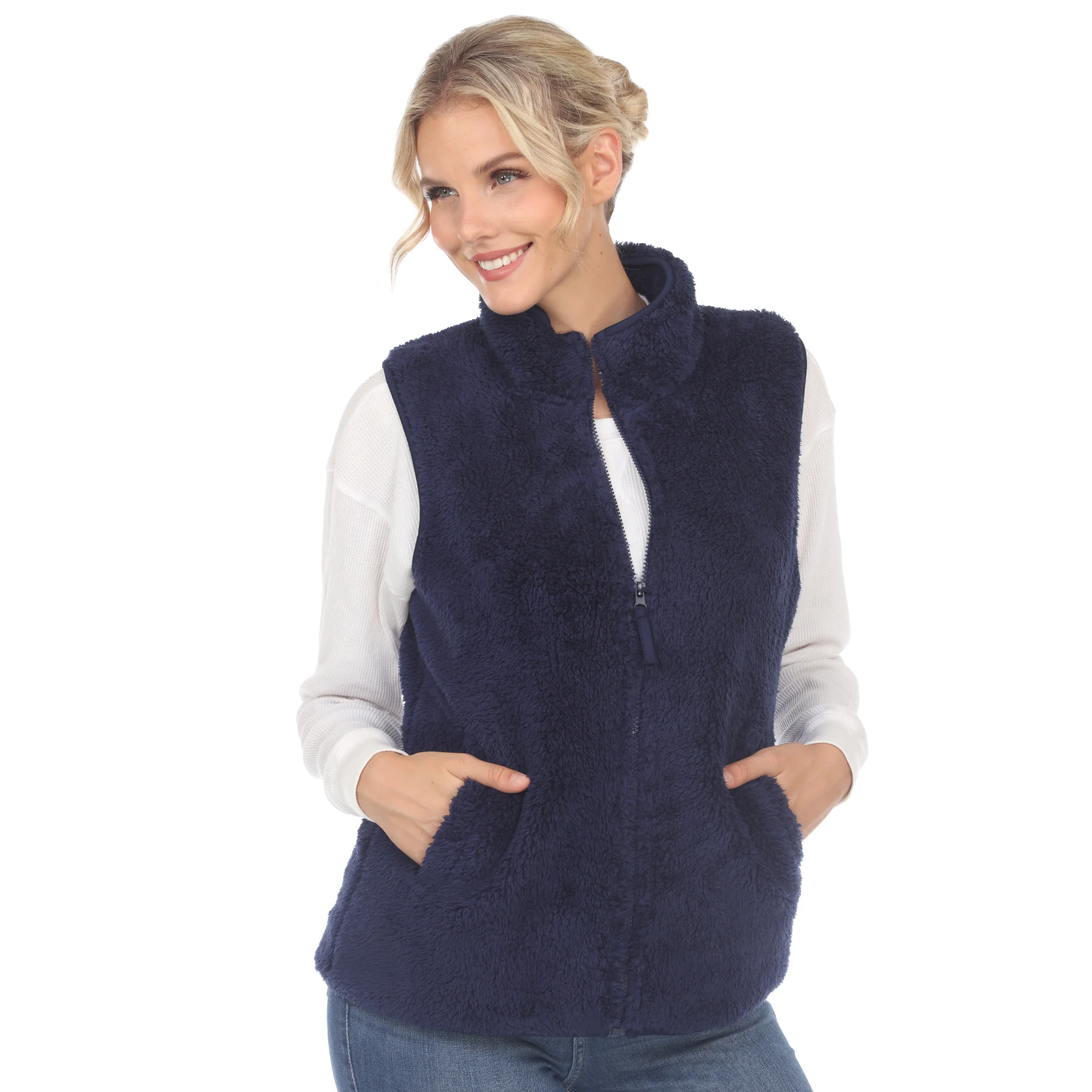 White Mark Women's Zip-Up Sherpa Vest - Image 4