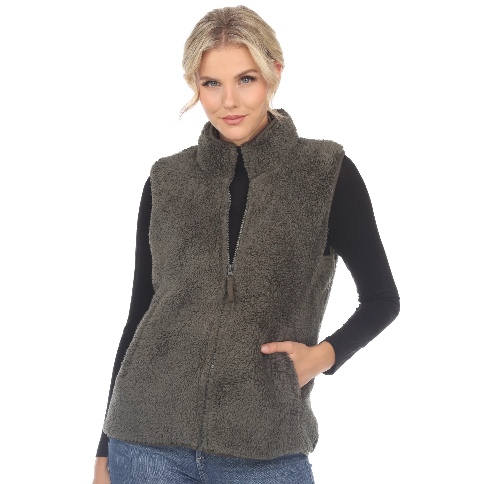 White Mark Women's Zip-Up Sherpa Vest - Image 5