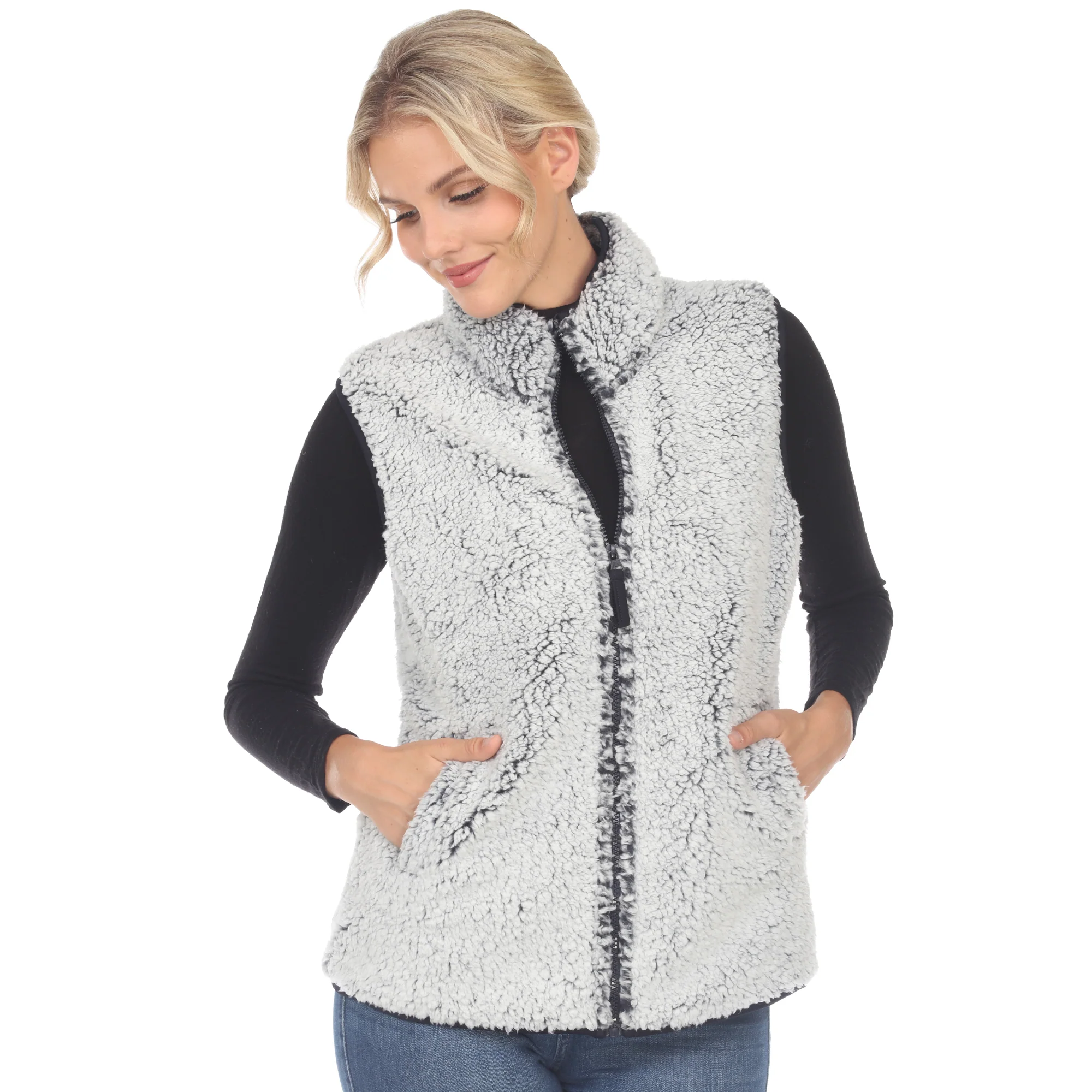 White Mark Women's Zip-Up Sherpa Vest - Image 6