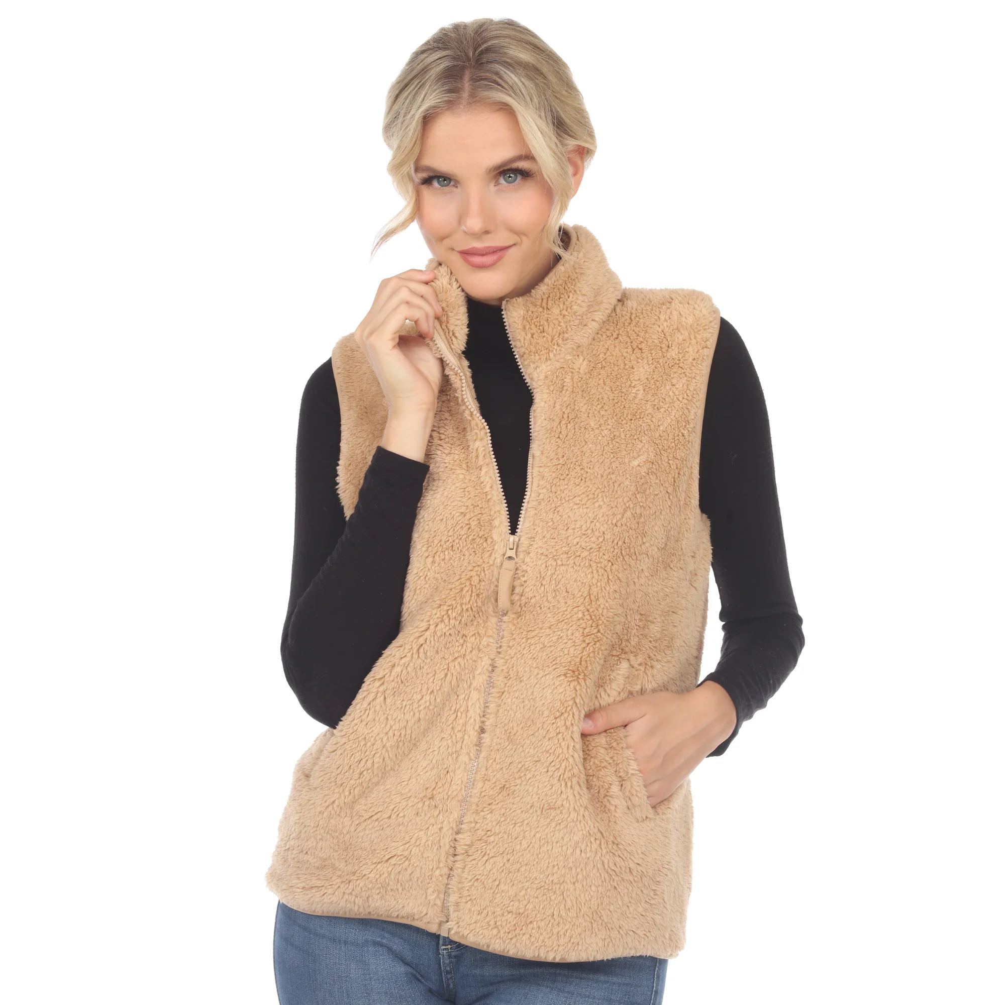 White Mark Women's Zip-Up Sherpa Vest - Image 7