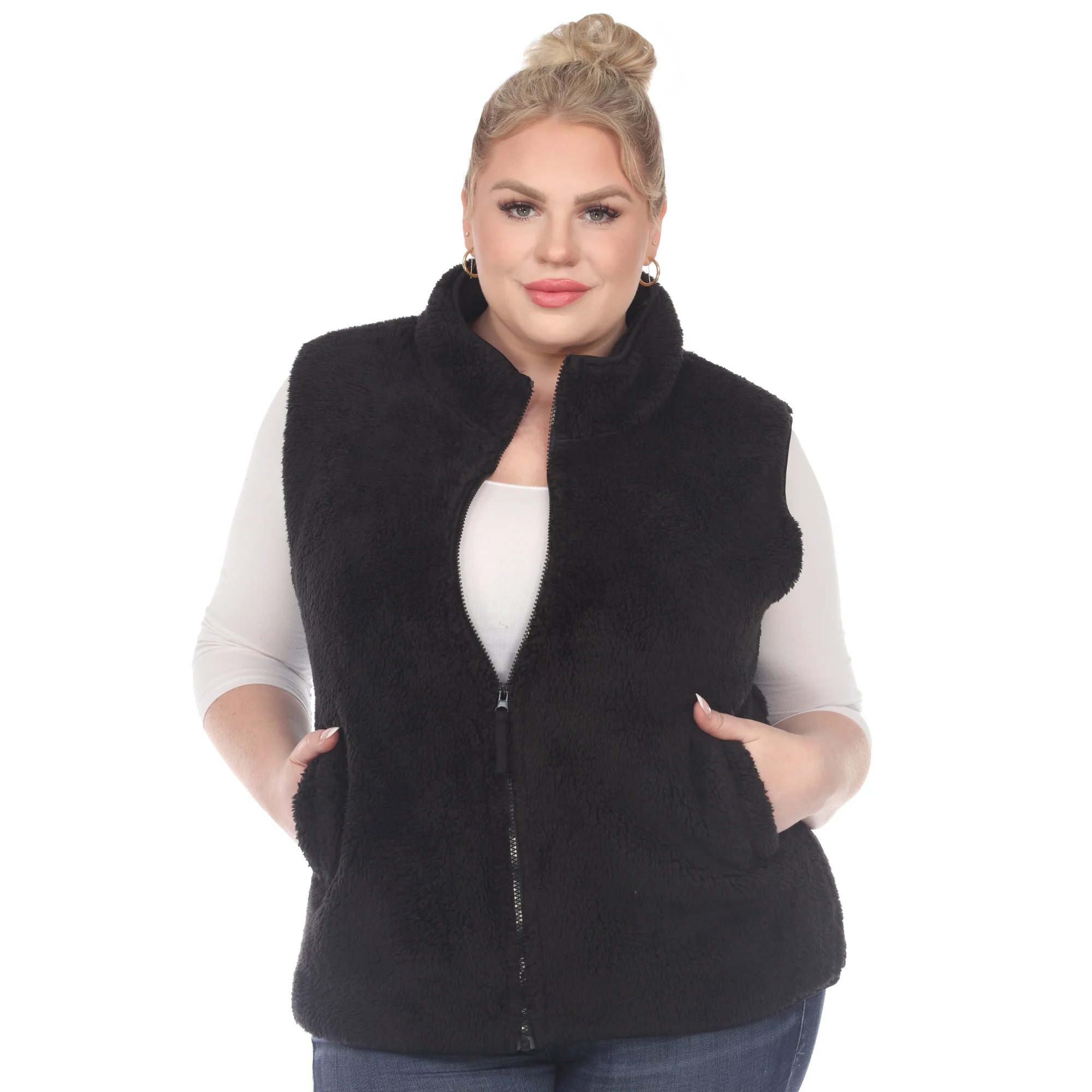 White Mark Women's Zip-Up Sherpa Vest - Image 9